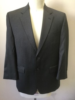 RALPH LAUREN, Gray, Wool, Solid, Single Breasted, Notched Lapel, 2 Buttons, 3 Pockets, Solid Black Lining