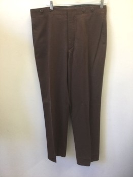 N/L MTO, Brown, Wool, Solid, Flat Front, Button Fly, Suspender Buttons at Outside Waist, 2 Pockets, Belted Back, Made To Order Reproduction