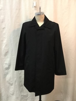 Mens, Coat, Trenchcoat, LONDON FOG, Black, Polyester, Solid, 36S, 3/4 Length Trench Coat. Hidden Button Closure Center Front, Collar Attached, 2 Pockets, Slit Cb