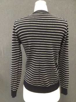 Mens, Pullover Sweater, J. CREW, Navy Blue, Heather Gray, Cashmere, Stripes, S, V-neck, Long Sleeves, Ribbed Knit Solid Navy Neck/Waistband/Cuff