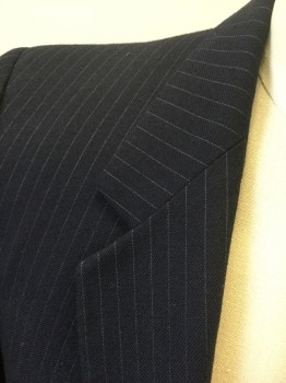 YVES ST. LAURENT, Navy Blue, Lt Gray, Wool, Stripes - Pin, Single Breasted, Notched Lapel, 2 Buttons, 3 Pockets,