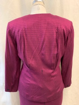 BAGATELLE, Magenta Purple, Rayon, Shoulder Pads, Small Black Circle Pattern, Double Breasted, 2 Pockets
