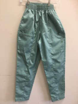 BARCO, Sea Foam Green, Poly/Cotton, Solid, Elastic Smocked Waist, 2 Side Slit Pockets, 2 Cargo Pockets with Extra Right Zip Cargo Pocket, Center Leg Seams