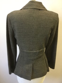 CLASSIQUES, Brown, Black, Viscose, Wool, Stripes, Vertical Woven Stripe, Single Breasted, 3 Buttons,  Clover Leaf Collar, Pleated Collar Attached, Long Sleeves, 2 Pockets, Self Attached Back Waist Belt