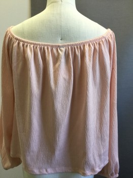 Womens, Top, H&M, Ballet Pink, Polyester, Solid, M, Peasant Style, 3/4 Sleeves, Elastic Neck, Crochet Wide Front Band W/tie