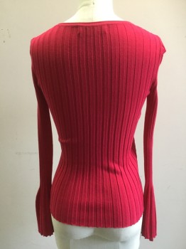 Womens, Pullover, BAILEY 44, Fuchsia Pink, Viscose, Synthetic, Solid, XS, Rib Knit, Long Sleeves with a Flair at Cuff