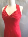 Womens, Evening Gown, CALVIN KLEIN, Red, Polyester, Solid, Sz.12, Satin, 2" Wide Halter Straps That Cross in Back, Gathered at Center Front Bust, Empire Waist, Floor Length