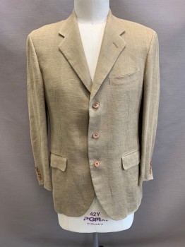 Mens, Sportcoat/Blazer, FACCONABLE, Khaki Brown, Rayon, 42R, Self Woven Pattern, Notched Lapel, Single Breasted, Button Front, 3 Buttons, 3 Pockets