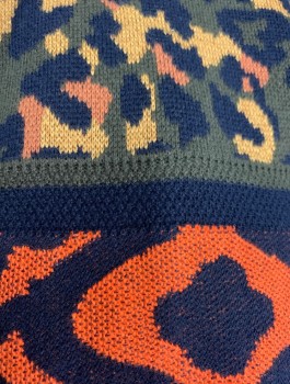 SCOTCH & SODA, Black, Brown, Orange, Purple, Olive Green, Cotton, Animal Print, Stripes - Horizontal , Leopard Spot Pattern, Knit, Tie Front, V-neck