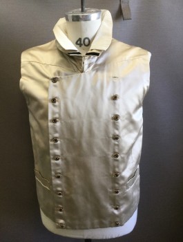 N/L MTO, Champagne, Silk, Solid, Satin, Double Breasted, Black and Gold Jeweled Buttons, Double Layered Collar, 2 Welt Pockets, Solid Black Panel in Back, 1800's Made To Order Reproduction