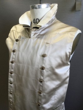 Mens, Historical Fiction Vest, N/L MTO, Champagne, Silk, Solid, 40, Satin, Double Breasted, Black and Gold Jeweled Buttons, Double Layered Collar, 2 Welt Pockets, Solid Black Panel in Back, 1800's Made To Order Reproduction
