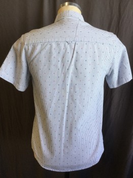 TOPMAN, White, Blue, Red, Cotton, Stripes - Vertical , Diamonds, Collar Attached, Button Down, Button Front, 1 Pocket, Short Sleeves, Curved Hem