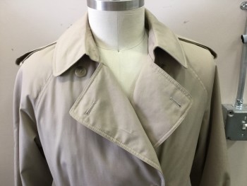 Mens, Coat, Trenchcoat, N/L, Khaki Brown, Polyester, Acrylic, Solid, 42, Double Breasted, Collar Attached, 2 Pockets, Self Belt, Epaulets, Removable Liner, 2PC