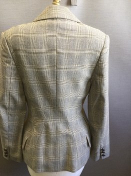BYRON LARS, Mustard Yellow, Navy Blue, Black, White, Wool, Glen Plaid, Mustard Flannel Body, Plaid Peaked Lapel/ Sleeves/ Pockets Flaps and Back, Hook and Eye Closure with Two Brown Buttons