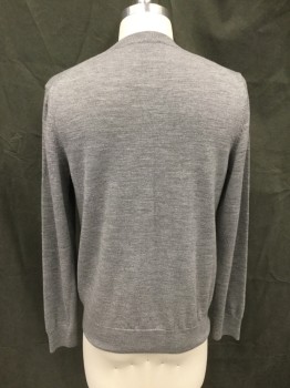 Mens, Pullover Sweater, A.P.C., Warm Gray, Wool, Hawaiian Print, M, Ribbed Knit Neck, 3 Buttons Placket, Long Sleeves, Ribbed Knit Waistband/Cuff