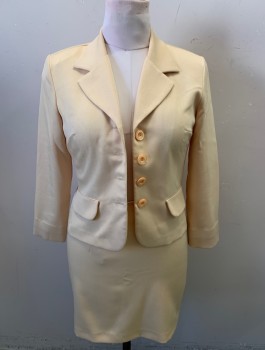MY MICHELLE, Yellow, Polyester, Solid, Single Breasted, 4 Large Yellow Buttons, Notched Lapel, 2 Faux  Pockets,