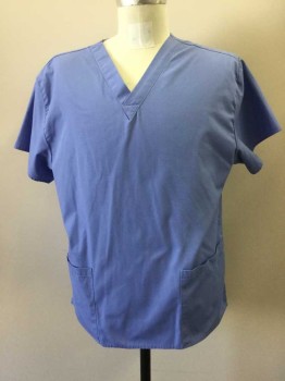 Unisex, Scrub Top, DICKIES, French Blue, Cotton, Solid, XL, V-neck, Short Sleeve, 2 Hip Pockets