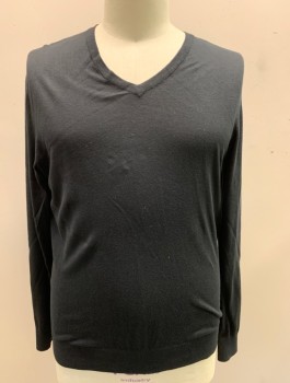 Mens, Pullover Sweater, KENNETH COLE, Black, Cotton, Modal, Solid, XXL, Knit, Long Sleeves, V-neck