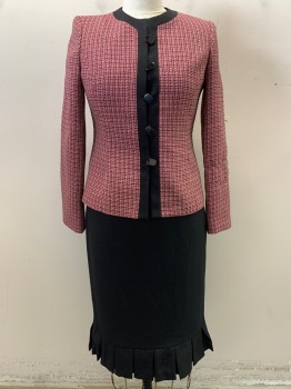 Womens, Suit, Jacket, LE SUIT, Black, Hot Pink, White, Polyester, Tweed, B: 36, Black Trim, Single Breasted, Button Front