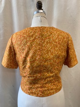 Womens, Blouse, NL, Ochre Brown-Yellow, Red-Orange, Off White, Dijon Yellow, Pink, Rayon, Abstract , B: 40, Jewel Neckline, Short Sleeves, Zip Back