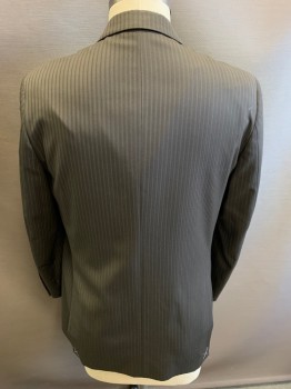 Mens, Suit, Jacket, WILKE-RODRIGUEZ, Dusty Brown, Tan Brown, Wool, Polyester, Stripes, 36/, 42R, Open, Single Breasted, 2 Buttons,  Notched Lapel, 2 Back Vents,  3 Pockets,