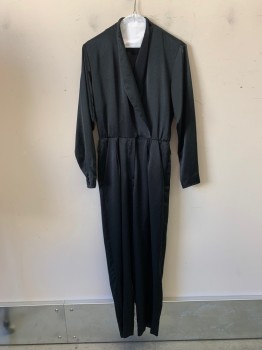 Womens, Jumpsuit, LIZ CLAIBORNE, Black, Polyester, Solid, 6, Shawl Collar, L/S, Zip Fly, 2 Pockets, Hook & Eyes at Waistband, Pleated