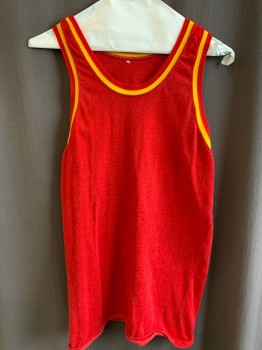 Mens, Tank, NL, Red, Yellow, Cotton, L, Yellow/Red Knit Trim On Neck/Armholes