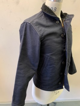 Mens, Casual Jacket, RALPH LAUREN, Charcoal Gray, Cotton, Solid, XS, Heavy/Stiff Ribbed Fabric, Zip Front, Black Corduroy Lining On Stand Collar, 2 Pockets