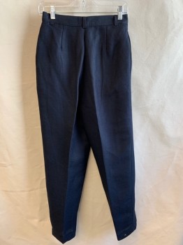 Womens, Slacks, DAVID N. PETITES, Navy Blue, Polyester, Solid, W27, Double Pleats, Zip Front, Belt Loops, Fully Lined, Tapered Leg, 2 Pockets