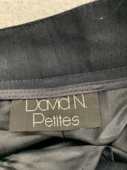 Womens, Slacks, DAVID N. PETITES, Navy Blue, Polyester, Solid, W27, Double Pleats, Zip Front, Belt Loops, Fully Lined, Tapered Leg, 2 Pockets