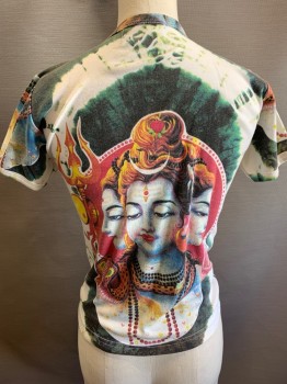 Womens, T-Shirt, WORK, Multi-color, Cotton, Novelty Pattern, Graphic, S, Crew Neck, Short Sleeves, Indian Diety on Front and Back