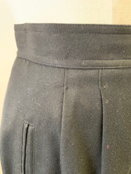 LIZ SPORT, Black, Polyester, Rayon, Solid, 1.5" Wide Self Waistband, Double Pleated Waist, Straight Fit, Knee Length, 2 Vertical Welt Pockets at Hips, Center Back Zipper