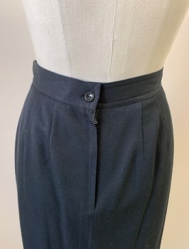 LIZ SPORT, Black, Polyester, Rayon, Solid, 1.5" Wide Self Waistband, Double Pleated Waist, Straight Fit, Knee Length, 2 Vertical Welt Pockets at Hips, Center Back Zipper