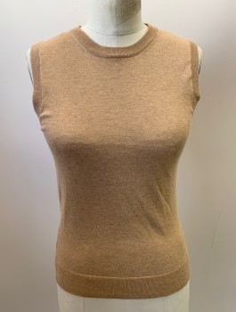 Womens, Sweater, J.CREW, Tan Brown, Synthetic, Heathered, XS, Knit Shell, CN, Rib Knit Neck/Waist/Arm Holes