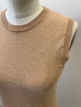 Womens, Sweater, J.CREW, Tan Brown, Synthetic, Heathered, XS, Knit Shell, CN, Rib Knit Neck/Waist/Arm Holes