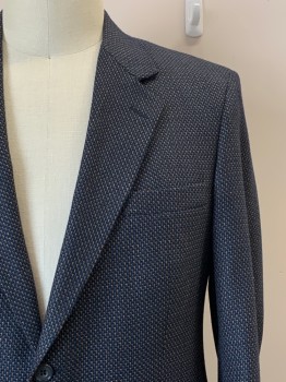 MARK PISCITELLI, Navy Blue, Brown, Dk Green, Lt Blue, Wool, Tweed, 2 Buttons, Single Breasted, Notched Lapel, 2 Flap Pockets, 1 Welt Pocket, CB Vent