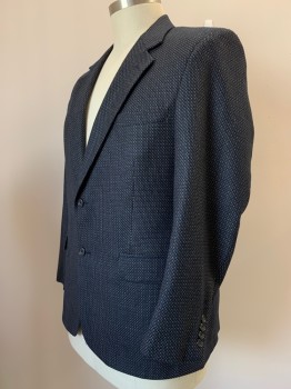 MARK PISCITELLI, Navy Blue, Brown, Dk Green, Lt Blue, Wool, Tweed, 2 Buttons, Single Breasted, Notched Lapel, 2 Flap Pockets, 1 Welt Pocket, CB Vent