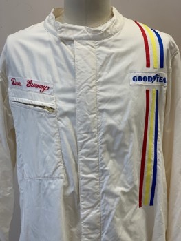 STAND 21, Cream, Red, Yellow, Blue, Nylon, Solid, Racing Windbreaker,, L/S, Zip Front, CB, Patch Pocket, Vertical Stripes,