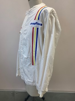 Mens, Jacket, STAND 21, Cream, Red, Yellow, Blue, Nylon, Solid, C:52, Racing Windbreaker,, L/S, Zip Front, CB, Patch Pocket, Vertical Stripes,