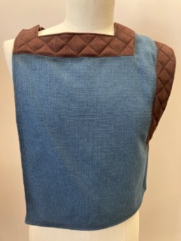 NO LABEL, Teal Blue, Brown, Cotton, Color Blocking, Monks Cloth, Squared Neck, Hook Closure On Right Shoulder, Open Right Side, Quilted Brown Trim, Made To Order