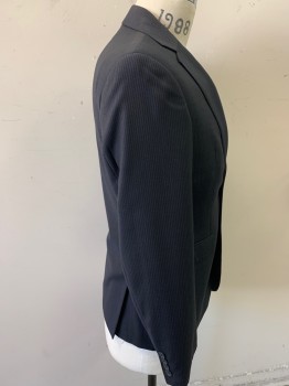 Mens, Suit, Jacket, CALVIN KLEIN, Black, Wool, Stripes - Pin, 36S, Notched Lapel, Outer Breast Pocket, 2 Pockets with Flaps, Darts, 2 Vents