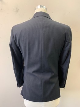 Mens, Suit, Jacket, CALVIN KLEIN, Black, Wool, Stripes - Pin, 36S, Notched Lapel, Outer Breast Pocket, 2 Pockets with Flaps, Darts, 2 Vents