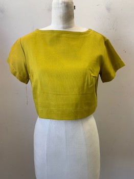 Womens, Shirt, Sportempos, Chartreuse Green, Cotton, Polyester, Solid, B38, Crop Top, S/S, Boat Neck
