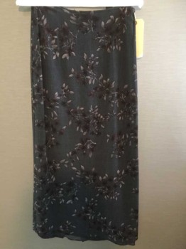 Womens, Skirt, EXPRESS, Dk Gray, Lt Gray, Brown, Black, Rayon, Wool, Floral, W:30, 9/10, Midi Length, Invisible Zipper at Center Back, Straight Cut,