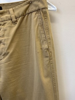 J. CREW , Khaki Brown, Cotton, Side Pockets, Zip Front, F.F, Distressed Details