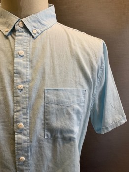 Mens, Casual Shirt, ONIA, Baby Blue, Linen, Cotton, Solid, XL, S/S, Button Front, Collar Attached, Chest Pocket