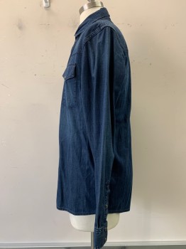 J BRAND, Denim Blue, Cotton, Button Front, L/S, 2 Pockets, C.A., Dark Pearl/Abalone Like Buttons