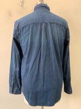 Mens, Western, J BRAND, Denim Blue, Cotton, L, Button Front, L/S, 2 Pockets, C.A., Dark Pearl/Abalone Like Buttons
