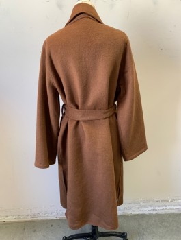ZARA, Brown, Wool, Solid, Open Center Front with No Closures, Notched Lapel, 2 Welt Pockets at Sides, No Lining, Belt Loops, **With Matching Sash Belt