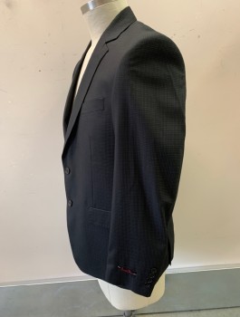 Mens, Suit, Jacket, FRANCESCO DOMANI, Black, Polyester, Viscose, Check , 42R, Self Pattern, Single Breasted, Notched Lapel, 2 Buttons, 3 Pockets